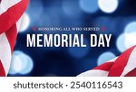 A Memorial Day banner features a navy blue bokeh background with an American flag