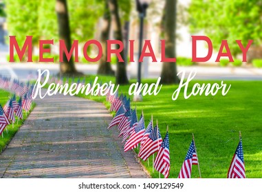 Memorial Day Tribute. American Flags Spread On Lawn Of Public Park As Part Of Memorial Day Celebration. 