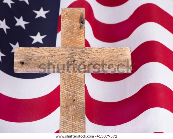 Memorial Day Wooden Cross American Flag Stock Photo 413879572 ...