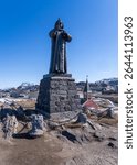 Memorial to Hans Egede, founder of Nuuk on a hilltop by Colonial harbor in Greenland