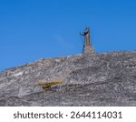 Memorial to Hans Egede, founder of Nuuk on a hilltop by road to the harbor in Greenland