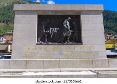 Memorial For The Killed Construction Workers Of The First Railway Tunnel Through The Gotthard Mountains At Village Of Airolo On A Sunny Summer Day. Photo Taken June 25th, 2022, Airolo, Switzerland.