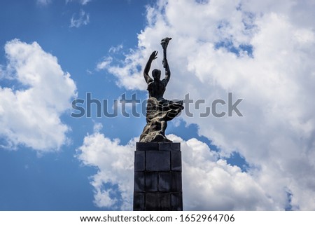 Memorial to Komsomol located on a Grigore Vieru Boulevard in Chisinau city, Moldova