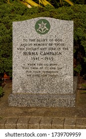 Memorial Park, Kings Lynn, UK - 17th March 2020. World War 2 Burma Campaign Memorial Stone. 