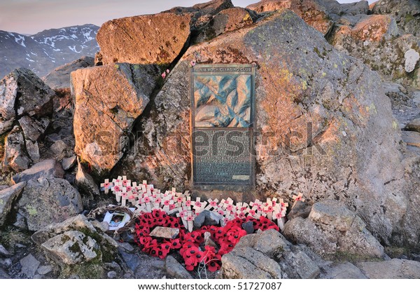 Memorial plaque on the summit of Great Gable,\
English Lake District