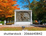 Memorial of the soldiers and sailors of the state of Maine in John Paul Jones Memorial Park in town of Kittery, Maine ME, USA. 