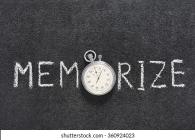 Memorize Word Handwritten On Chalkboard With Vintage Precise Stopwatch Used Instead Of O 