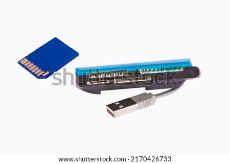 Memory card and universal card reader with USB isolated on white background with clipping path