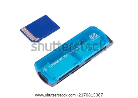 Memory card and universal card reader with USB isolated on white background with clipping path