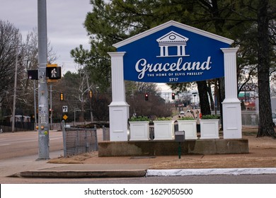 Memphis, Tennessee - January 27, 2020: Sign For Graceland, Home Of Elvis Presley