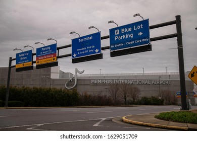 Memphis, Tennessee - January 27, 2020: Memphis International Airport (MEM) Road Signs Above Logo