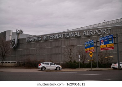 Memphis, Tennessee - January 27, 2020: Memphis International Airport (MEM) Road And Logo