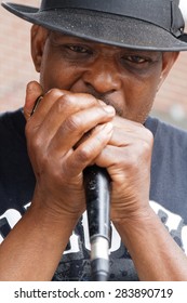 MEMPHIS, TENNESSEE, May 11, 2015 : Blues Singer And Hamoniscist Vince Johnson Plays In The Streets Of Memphis Near Beale Street.