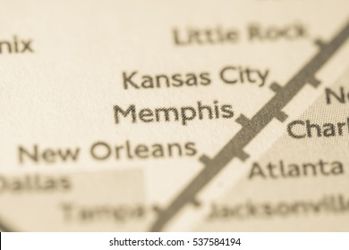 Memphis, Tennessee On A Geographical Map.