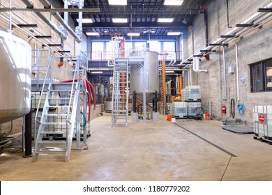 Memphis, Tennessee - Sep 7, 2018: 
Old Dominick Distillery Memphis Whiskey. Distilling process in the factory.