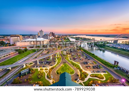 Memphis, Tennessee, USA aerial skyline view with downtown and Mud Island.
