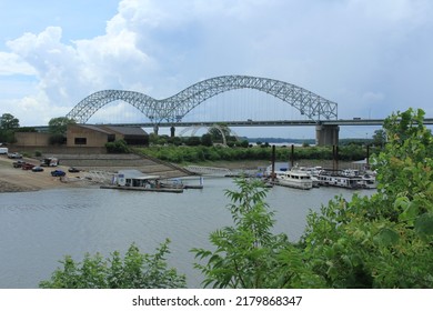 Memphis, Tennessee, USA: June 2020: An Overlook Of Hernando De Soto Bridge, Which Crosses The Mississippi River, From Arkansas To Tennessee State.