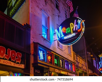 Memphis, TN - Sep. 20, 2017: Memphis Music Is A Popular Music Store On Beale Street In Memphis, Tennessee.