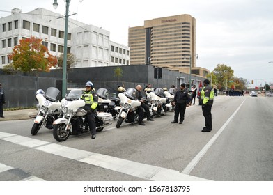 Memphis TN, USA, 111119 Police Motorcycle Group In Veteran's Day Parade