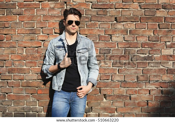 Model Denim Jacket Stock Photo 