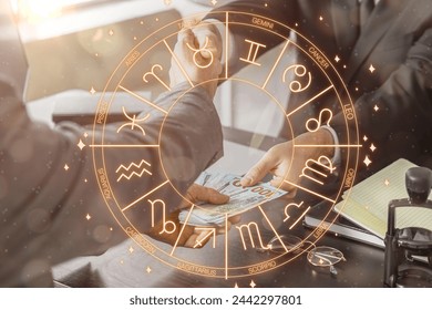 Men after successful meeting shaking hands in office. Business horoscope - Powered by Shutterstock