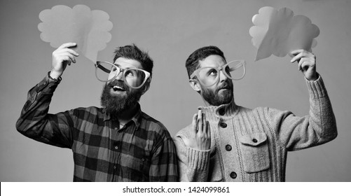 Men With Beard And Mustache Mature Hipster Wear Funny Eyeglasses. Explain Humor Concept. Funny Story And Humor. Comic Idea. Men Joking. Share Opinion Speech Bubble Copy Space. Comic And Humor Sense.