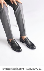 Men Black Loafer Dress Shoes Shiny