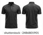 Men black polo shirt front and back view, Isolated blank front and back polo t-shirt for graphic design mock up