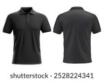 Men black polo shirt front and back view, Isolated blank front and back polo t-shirt for graphic design mock up