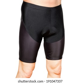 Men In Black Tight Cycling Shorts Isolated On White Background