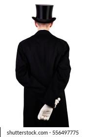Men with black top hat back view isolated on white background