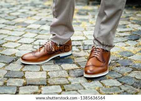 Men brown fashionable shoes with white laces