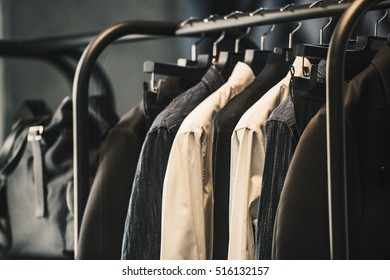 Men Clothing On A Rack - Closeup Photo