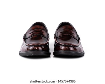 Men Fashion Brown Shoe Loafer Isolated On A White Background.  