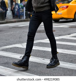 Men Black Jeans Boots Images, Stock 