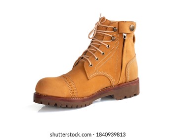 Men fashion yellow boot  leather with zipper isolated over white background. Clipping path - Shutterstock ID 1840939813