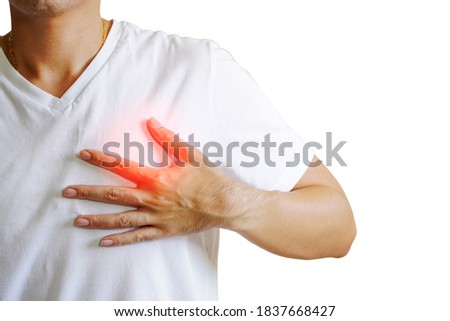 Men had chest pain caused by heart disease, heart attack, leaky heart disease, coronary artery disease during exercise.White background

