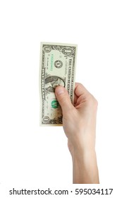 Men Hand Holding One Dollar Isolated On White Background