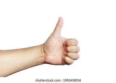 Men hand thumb up sign isolated on white background