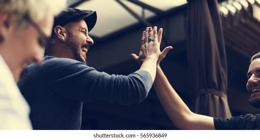 Men Hands High Five Meeting Greeting