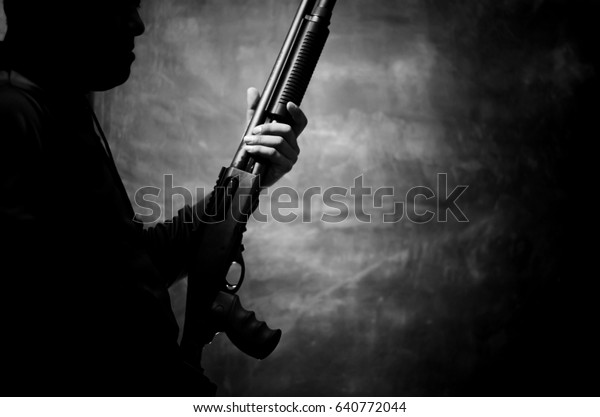 Men Holding Rifles Dark Light Stock Photo Edit Now 640772044