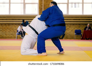 Men Judokas Heavyweight Fight In Judo Competition