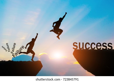 Men Jump Over Silhouette Failure Committed To Success.