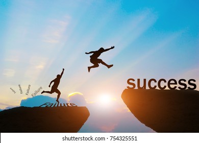 Men Jump Over Silhouette Failure Committed To Success.