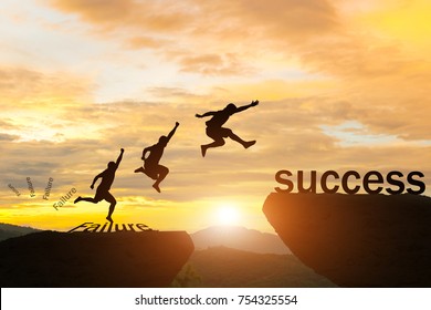 Men Jump Over Silhouette Failure Committed To Success.