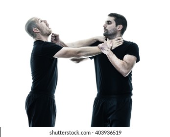 Men Krav Maga Fighters Fighting Isolated