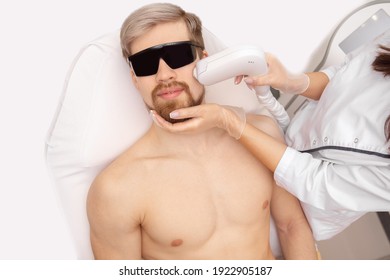 Men Laser Epilation Face Mustache And Beard Hair Removal Procedure.