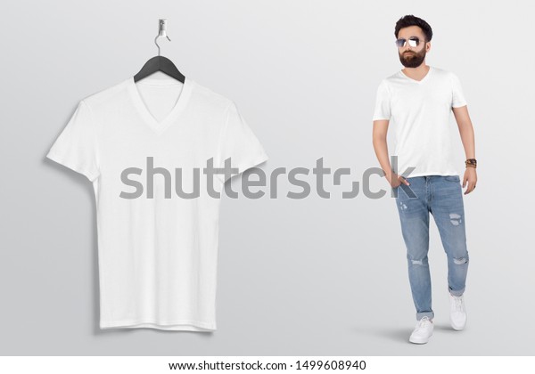 Men Model Wearing V Neck White Stock Photo Edit Now