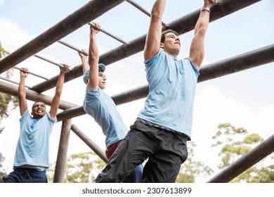 Men on monkey bars at boot camp - Powered by Shutterstock