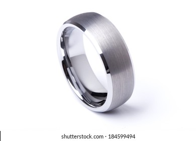 A Men Plain Wedding Ring Band Made Out Of Silver And Gold On An Isolated White Studio Background